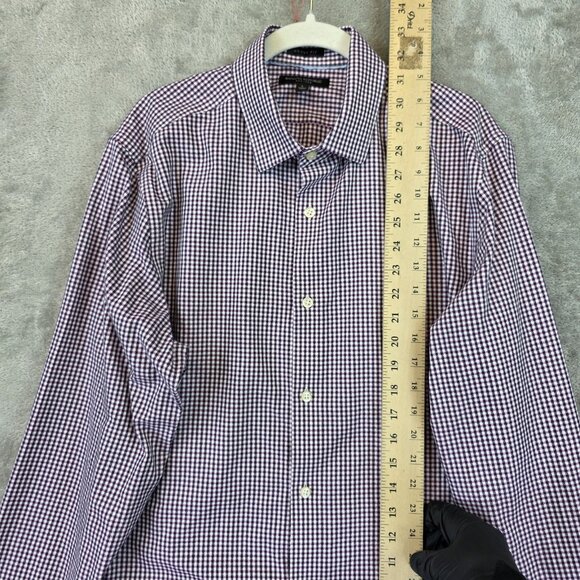 Banana Republic Shirt Mens Large Purple Grant Fit Non-Iron Check Dress Casual - Picture 5 of 13